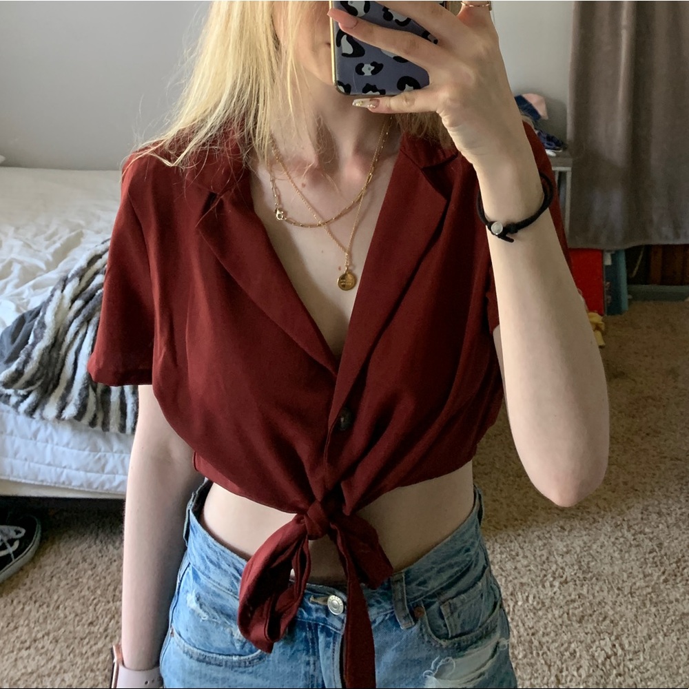 burgundy crop top from moon orchid